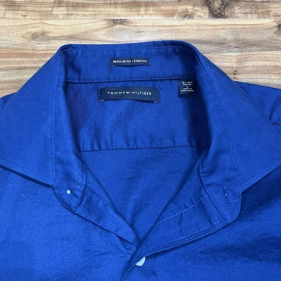 Tommy Hilfiger Mens Sz 16-16.5 34/35 Blue Pocket Button Down Regular Fit Stretch - Picture 4 of 5